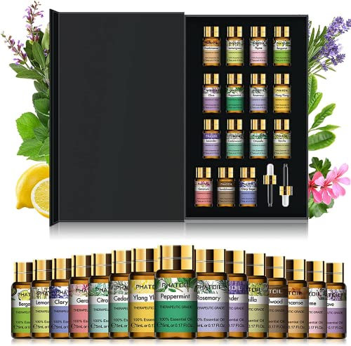 PHATOIL Coffret Huiles Essentielles 15 x 5ml, Coffret Cadeau Huiles Essentielles Aromathérapie pour Diffuseur, Humidificateur - Lavande/Bois de Santal/Vanille et plus