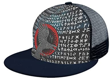 Hftlj20 Snapback Cap Baseball Kappe Unisex Kappe Baseball Cap Basecap Wikinger Odin Rabe Krähe Printed Mesh Sports Hut Verstellbare Sommer Hut Midnight Blue Einheitsgröße