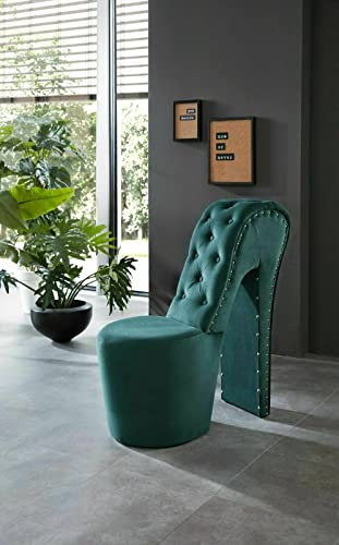 Schuhsessel Retro-Look Knopfsteppung Sessel Stuhl High Heel, Kunststoff (Trinity Bottle Green 28)
