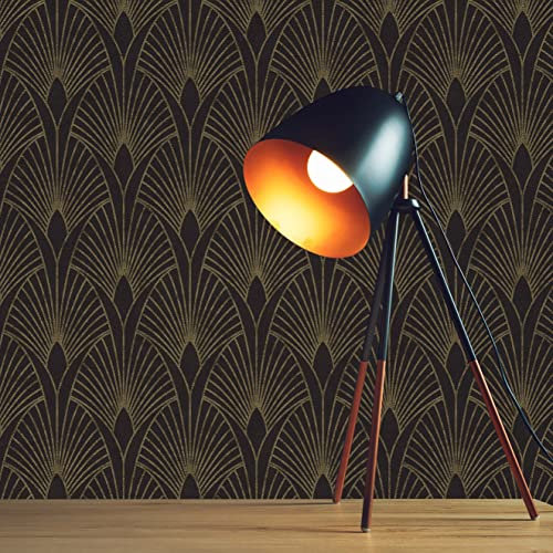 TADESSI Tapete Grafik Domenico M1-No.431 Vliestapete Schwarz Gold Art Deco Tapete für Wohnzimmer Schlafzimmer Küche