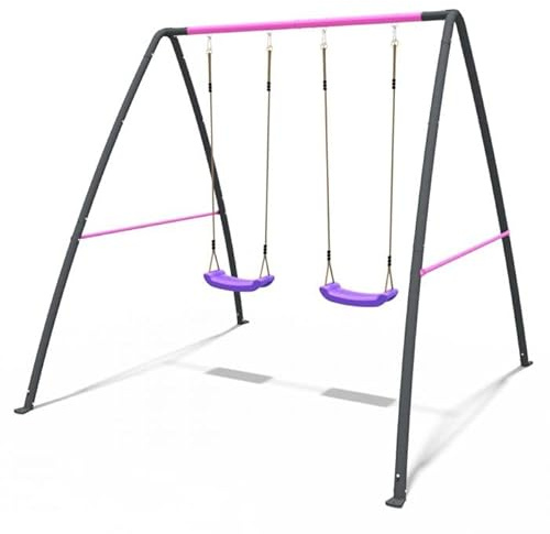 Rebo® Steel Series Metal Children's Swing Set - Double Swing Pink | OutdoorToys | Kids' Outdoor Wooden Play Equipment for Gardens, Frame and Accessories Included, Weather Resistant