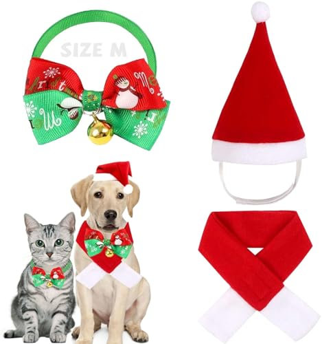 3 Stück Weihnachtskostüm für Katzen, Katzenbekleidung, Weihnachtsmann-Mütze, Schal, Geweih, Mütze Kostüme für Hunde, Katzen, Welpen, Geschenk