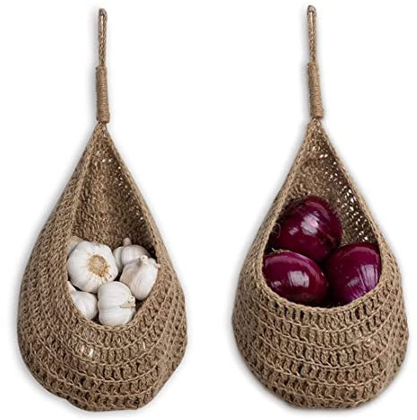 Bumdenuu Twine Zwiebel Korb für AufhäNgen für Speise Kammer, Kartoffel Knoblauch Zwiebel Speise Kammer Aufbewahrungs KöRbe, Boho Wand KöRbe 2 StüCke
