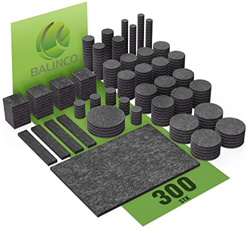 Balinco Filzgleiter Selbstklebend, Kratzschutz, Dämmschutz, Filz für Stühle, Zuschneidbar, Rund, Quadratisch, Rechteckig, 4mm dünn, Schwarz, 300er Set