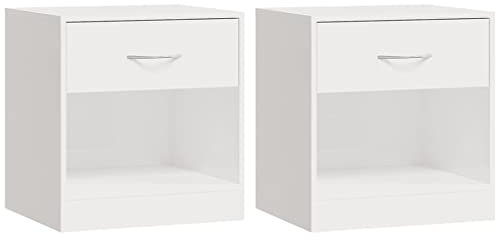 vidaXL 2X Nachttisch mit Schublade Nachtschrank Nachtkonsole Nachtkommode Schlafzimmer Schrank Kommode Telefontisch Beistelltisch Hochglanz-Weiß