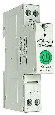 DOOWIFI DWF-0340A : Nouveau contacteur Bluetooth & Wifi 40A (ajustable de 1 à 63A) avec compteur de consommation pour chauffe-eau, chargeur de voiture, ... Compatible Smart life, Tuya.