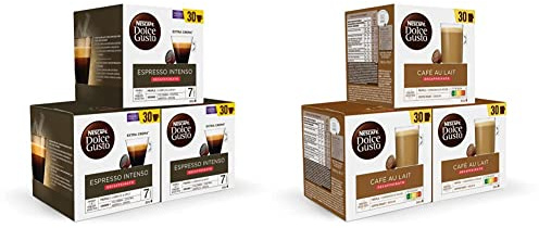 NESCAFÉ Dolce Gusto Espresso Intenso Descafeinado - x3 pack de 30 cápsulas - Total: 90 cápsulas & Dolce Gusto NESCAFÉ Café con Leche - x3 pack de 30 cápsulas - Total: 90 cápsulas