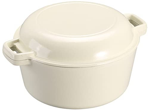 5Qt Dutch Oven, 2-In-1 Enamel Cast Iron Dutch Oven Pot with Skillet Lid, Heavy Duty Oven Safe Cookware for Sourdough Bread Baking Braising, Roasting Stewing Frying Simmering, Multi Stoves, Easy Clean