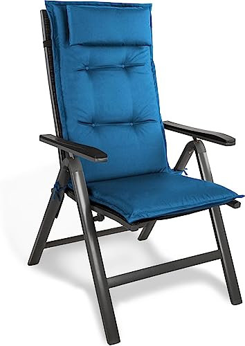 normani Stuhlauflage Hochlehner mit Kissen - Gartenstuhlauflage für Draußen und Drinnen aus pflegeleichtem und wasserdichtem Outdoor Material 120x50 cm Farbe Marine