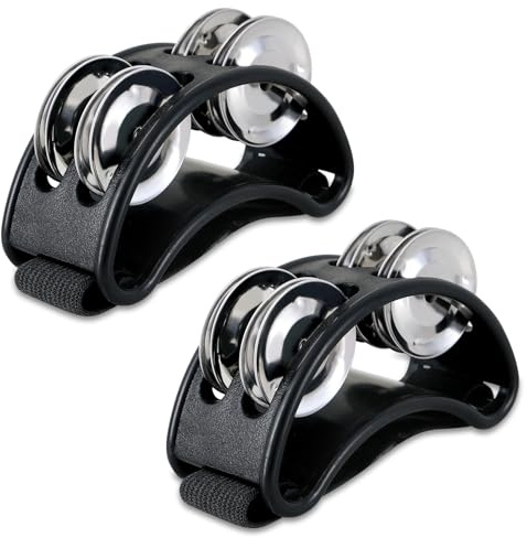 EASTROCK Fuß-Tamburin-Percussion-Musikinstrument, Fuß-Percussion mit Stahl-Glöckchen für Schlagzeug und Gitarre, Schwarz (2 Stück)