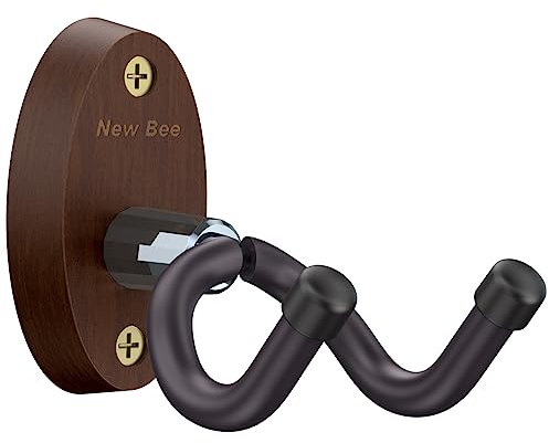 New bee Guitar Wall Mount Hanger, Hanger Hook Holder Stand Bracket with Screws, Hangers Fits All Size Ukulele Guitars Bass Mandolin Banjo, V-Shaped, Easy to Install, Brown-1pc, (GH01)