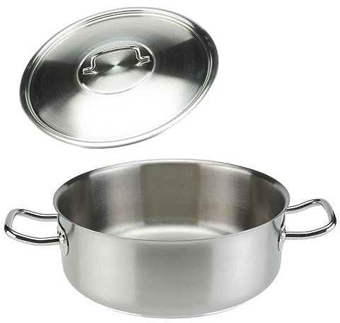 SKK großer Gastro Bratentopf Ø 28 cm - 18/10 Edelstahl Induktions-Topf - Profi Schmortopf mit Edelstahl-Topfdeckel