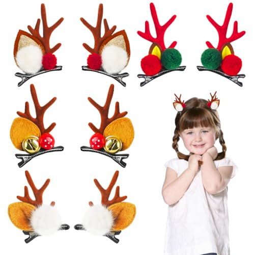 Bluelves 4 Paare Haarspangen Weihnachten,Braunes Rentier Geweih Haarnadeln Haarclips,Niedliche Weihnachten Hirschgeweih Kopfbedeckungen für Mädchen Kinder(Braunes)