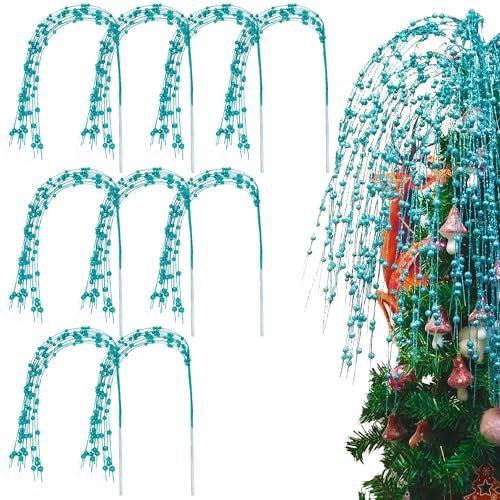 Mzztino 9 Stück Glitzer-Weihnachtsbeeren-Sprays, künstliche Glitzer-Beerenstiel, dekorative Beerenperlenstäbchen, glitzernde Zweige, Weihnachtsbaumfüller, Zweige, Weihnachtsvase, Dekoration (Eisblau)