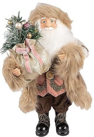 HAES DECO – Weihnachtsmann-Dekofigur – Größe 29 x 20 x 63 cm – Kollektion: Traditioneller Weihnachtsmann – Farbe Beige – Material Textil auf Kunststoff – Weihnachtsfigur, Weihnachtsdekoration