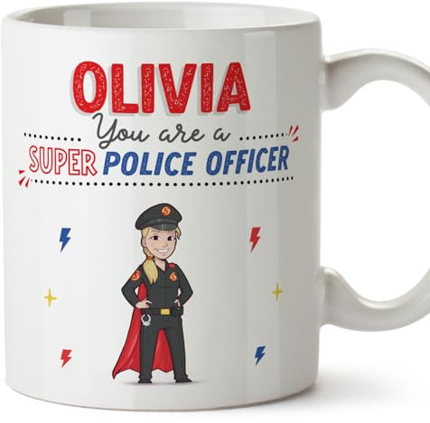 MUGFFINS Personalised Mug for Police Officer Woman - in English - You are Super! - Funny Custom Gift for Colleagues - Ceramic 11oz Mug