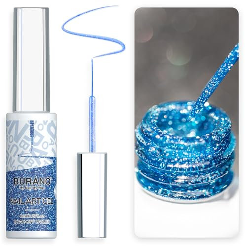 BURANO Liner Holographic Gel Nail Polish, UV LED Reflective Glitter Painted Silver Metallic Nail, Build in Thin Nail Brush Chrome Gel Curing Required 8ml (LX19)