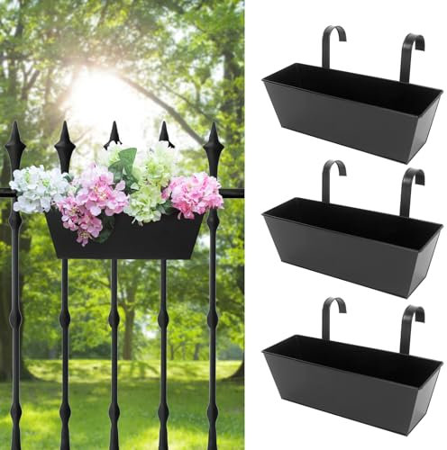 Holensun Lot de 3 pots de fleurs à suspendre pour balcon ou clôture, 40,6 cm, noir