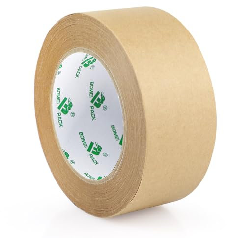 BOMEI PACK Brown Kraft Paper Box Tape Writable Recyclable Packing Tape,Non Plastic Surface Coated Self Adhesive Sticky Paper Sealing Tape for Moving Cardboard Box Packing,50mm x 50m 1 Roll