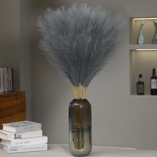 Wertuirk Pampasgras mit 9 Stielen, 9 Stiele, 96,5 cm hoch, künstliches Pompon-Gras, große künstliche Pompas für Vasenfüller, Hochzeitsblumenarrangement und Heimdekoration (grau)