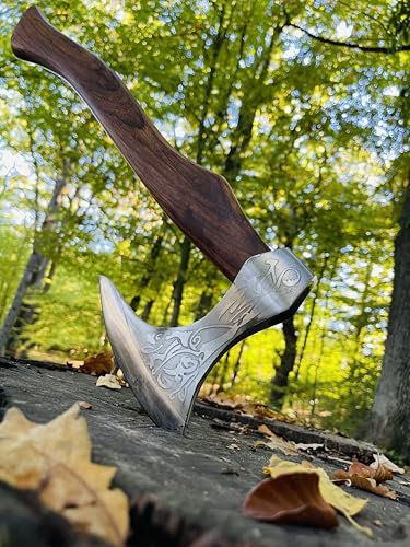 CraftTal Wikinger-Axt, LARP handgefertigt, Jagd, Camping, Outdoor-Beil, nordische Camping-Überlebensaxt, 1095 Kohlenstoffstahl, Palisandergriff, Weihnachtsgeschenkidee (White)