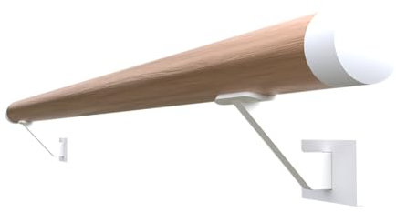 Sellon24® Holzhandlauf Handlauf Eiche 42,4 Geölt Weiß Echtholz Massiv Weiss Holz Handlaufhalter SET Treppen Halterung Wand Geländer Wandhandlauf White Rund (EICHE 42,4/150 cm / WPP55 Weiß/Kappen)