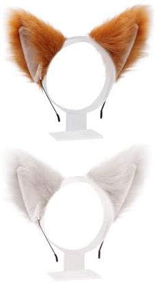 NYGGTYK Lot de 2 oreilles de chat en peluche blanches - Convient pour mascarades, fêtes à thème, réunions, cadeaux de vacances (blanc pur, abricot)