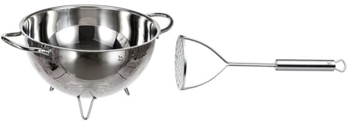 WMF Gourmet Sieb Edelstahl 24 cm, Seiher mit Standfüßen & Profi Plus Kartoffelstampfer 28,5 cm, Cromargan Edelstahl teilmattiert, spülmaschinengeeignet