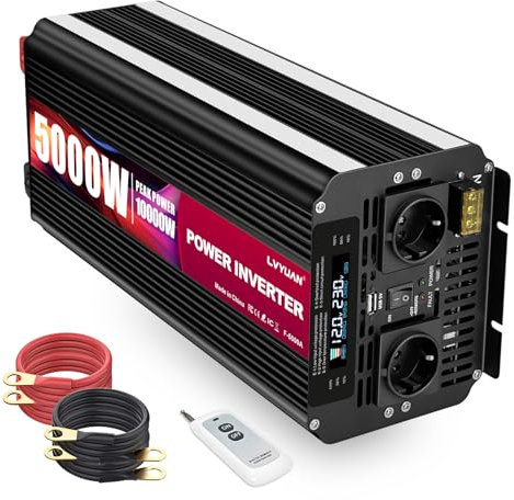 Yinleader Convertisseur 12v 220v Onde sinusoïdale modifiée onduleur 12V 230V 5000W/10000W transformateur avec LCD Télécommande Deux Prises AC et Prises USB