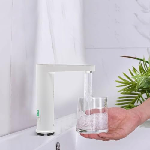 Elektrische Wasserhahn mit Durchlauferhitzer 220V 3200W Elektrische Wasserhahn Edelstahl Armatur mit LED Temperaturanzeige Weiß Waschtischarmatur Elektrischer Heizung Wasserhähnen für Bad