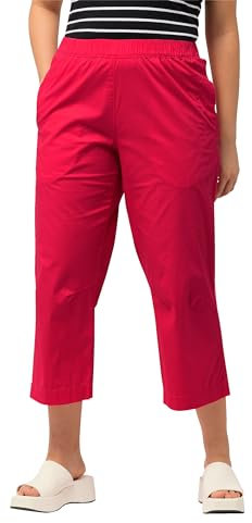 Ulla Popken Damen große Größen Übergrößen Plus Size 7/8-Hose Ruby, geformtes Knie, gerades Bein, Elastikbund dunkel rosa 58 819749538-58
