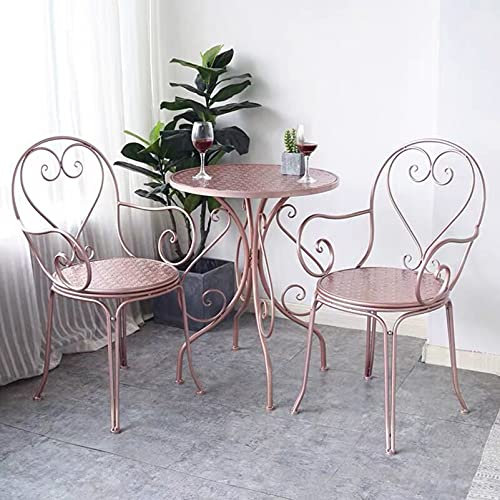 Ensemble de Bistro de Jardin 3 pièces, Ensemble de Conversation de Meubles de Patio en Fer d'extérieur, avec Table Ronde de 23 Pouces et 2 fauteuils, Table et chaises 3 pièces (Rose)