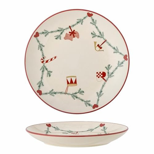 Bloomingville Yule - Plato con Motivos navideños (cerámica, diámetro: 25,5 cm), Color Natural