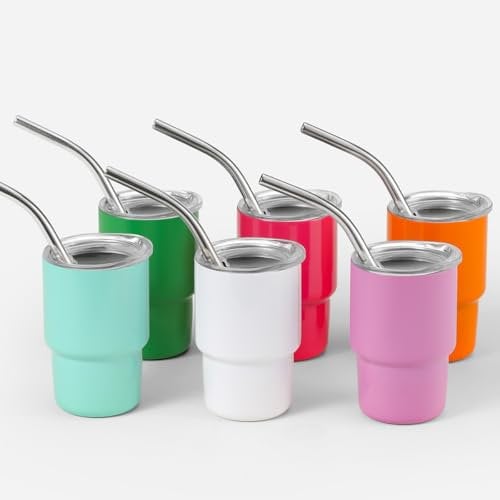 Maxurry 3oz Mini Tumbler Shot Glass with Straw and Lid Stainless Steel Vacuum Insulated Tumbler for Beverage, Coffee or Cocktail 6 Color Set of Cups