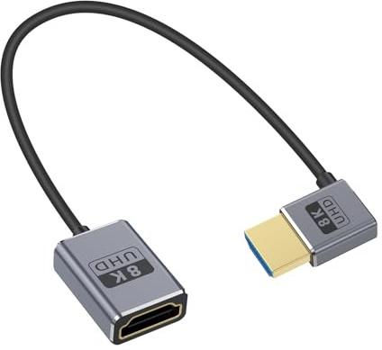 Duttek HDMI auf HDMI Verlängerungskabel 8K 30 cm, 48 Gbit/s mit linkem Winkel, HDMI Verlängerungskabel männlich auf weiblich, ultraschlankes HDMI Verlängerungskabel OD2,5 mm, unterstützt 8K bei 60 Hz