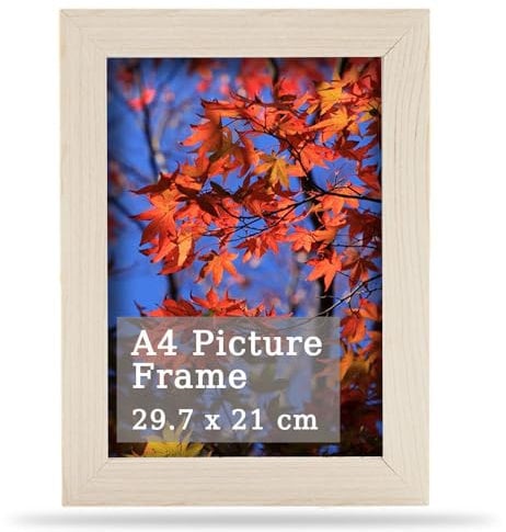 A4 Photo Frames - Art Print Poster Frame Picture Photo Frames Solid Wood Frames with Organic Glass 21x29.7 cm for Table Top and Wall Mounting(White wood color,A4)