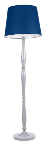 ValueLights | Traditional Grey Wood Candlestick Floor Lamp with Navy Blue Tapered Shade for Living Room | Floor Lamps, Home Décor & Improvement Essential | Included LED Bulb