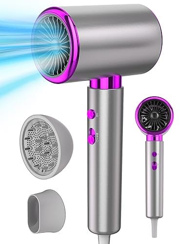 DMTIVMG Secador de Pelo 2400 W Profesional Secador Iónico para Salón con Difusor y Boquilla Termostato Inteligente 3 temperaturas y 2 velocidades del viento para Hogar Viajes Estilismo