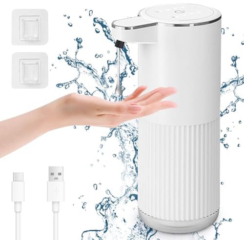 Cuteefun Automatic Liquid Soap Dispenser, 400ml Rechargeable Touchless Hand Soap Dispenser, 4-Level Adjustable Liquid Volume, IPX5 Waterproof, Wall Mounted Soap Dispenser for Kitchen, Bathroom, White
