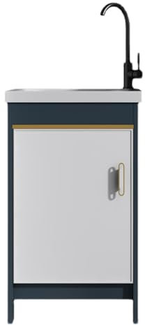 Fregadero para Cuarto de Lavado con gabinete de Aluminio, Lavadero Independiente con grifo extraíble de agua caliente y fría, Apto Para Restaurante Lavandería Bar Casas De Alquiler Limpieza Fácil