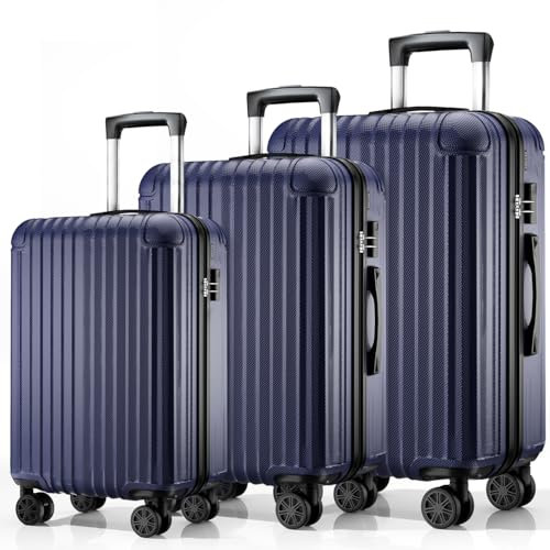 ABISTAB Koffer Set 3-teilig, Hartschalen Hartschalen Reisekoffer, Koffer & Trolleys mit 4 Rollen & Zahlenschloss, Handgepäck Koffer, Dunkelblau