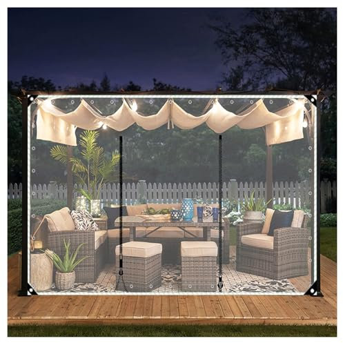 Wasserdichte PVC-Planenvorhänge mit Reißverschlusstür, für Pergola im Freien, transparent und (H1 x B 3,5 m/H 3,2 x B1 m)