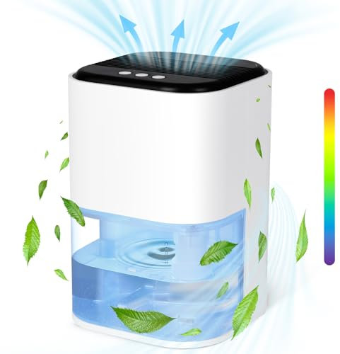 Vicloon Dehumidifier, 2000ML Dehumidifiers for Home, Quiet, Portable & Small Air Dehumidifier with Auto Off &7 Coloured LED Light, Bathroom Dehumidifiers for Wardrobe Basement Garage RV