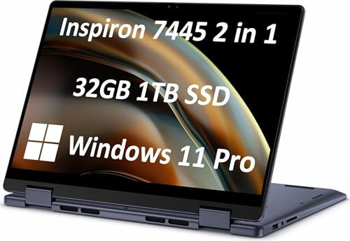 Dell Inspiron 14 2-in-1 Touchscreen Laptop (14 FHD+ IPS, 32GB DDR5 RAM, 1TB SSD, AMD Ryzen 5 8640HS (> intel i7-1255U)) For Business, Students, FP, Backlit, FHD Webcam, Inspiron 7445, Win 11 Pro