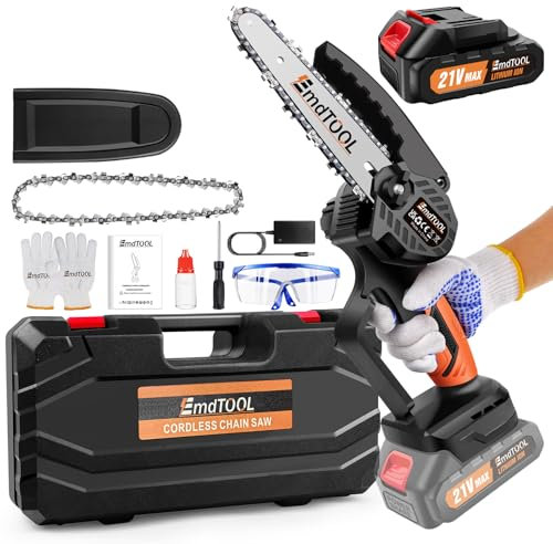 Mini Motosega a Batteria per Potatura con 3000mAh Batterie,6 Pollici Motosega Elettrica con 2 catene e blocco di sicurezza, Sega a Batteria per Potatura per il Taglio del Legno Giardini,arancione