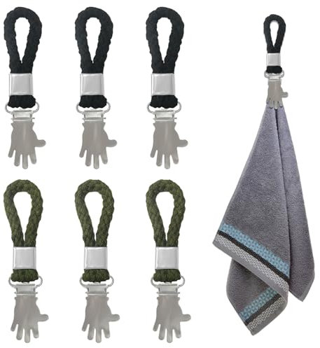 YALiya 6 Pezzi Gancio a Clips per Strofinacci da Tè, Clip Per Asciugamano, Ganci per Asciugamani, Adatto per Appendere Asciugamani, Vestiti, Guanti, Abiti, ecc (nero/verde militare)