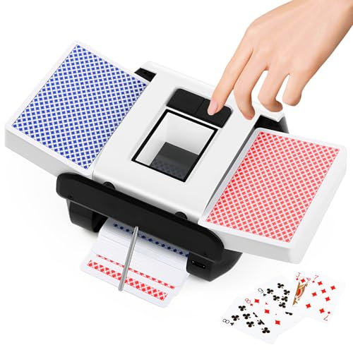 Mélangeur de Cartes Automatique, Mélangeur Électrique pour 1-2 Ponts Rechargeable 2000mAh Faible Bruit Mode Auto et Manuel pour Poker, UNO, Blackjack, Skip-Bo, Phase 10, Texas Hold'em