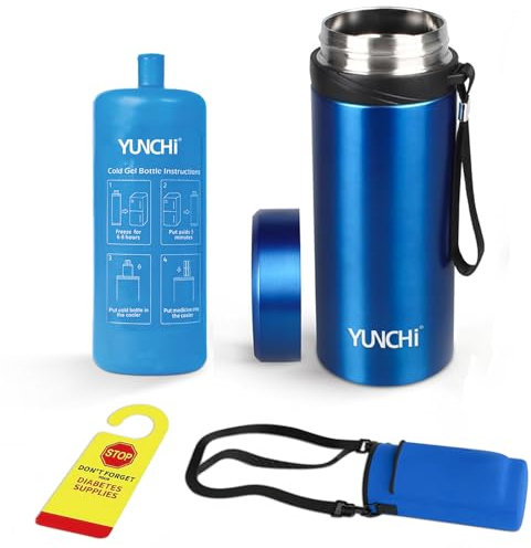 YUNCHI Étui de voyage isotherme à insuline avec biogel approuvé par la TSA de grande capacité pour stylos à insuline et refroidisseur EpiPens pouvant contenir jusqu'à 7 stylos (bleu NE-1-UK)