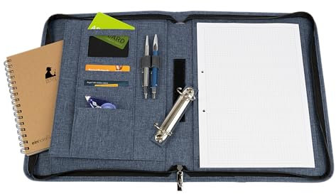 WEDO Ringbuchmappe A4 Denim 2-Ring, mit Reißverschluss, Farbe Blau, 3 Kartensteckplätze, 2 Stiftsteckplätze mit Gummiband,Ringbinder herausnehmbar, großes aufklappbares Fach für Notizbücher