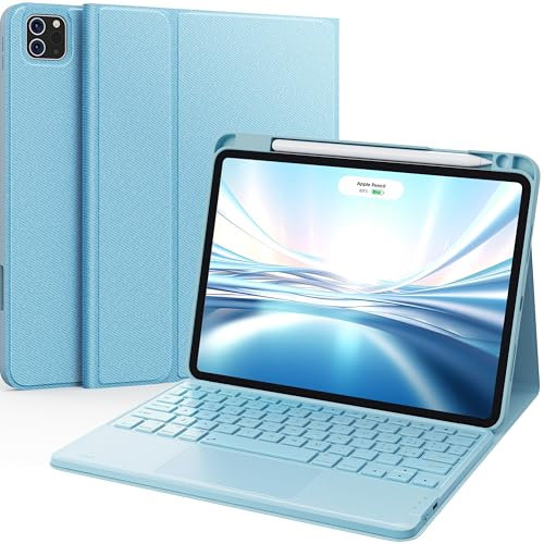 Earto Tastiera iPad Air 11 (M2,2024/M3,2025), Tastiera per iPad Pro 11 (4/3/2/1 Gen.) con Touchpad, Staccabile Tastiera per iPad Air 5 /Air 4 Gen. 10.9”, 2 Canali BT, Italiano QWERTY, Cielo Blu